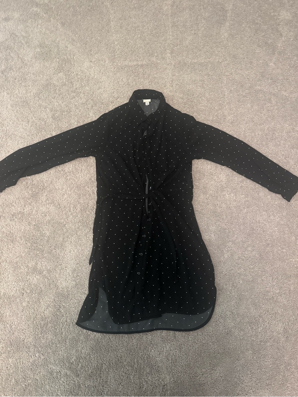 Black Polka Dot Tie-Waist Shirt Dress XL